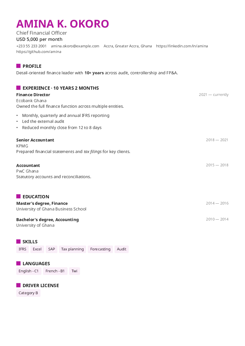 Creative CV template preview