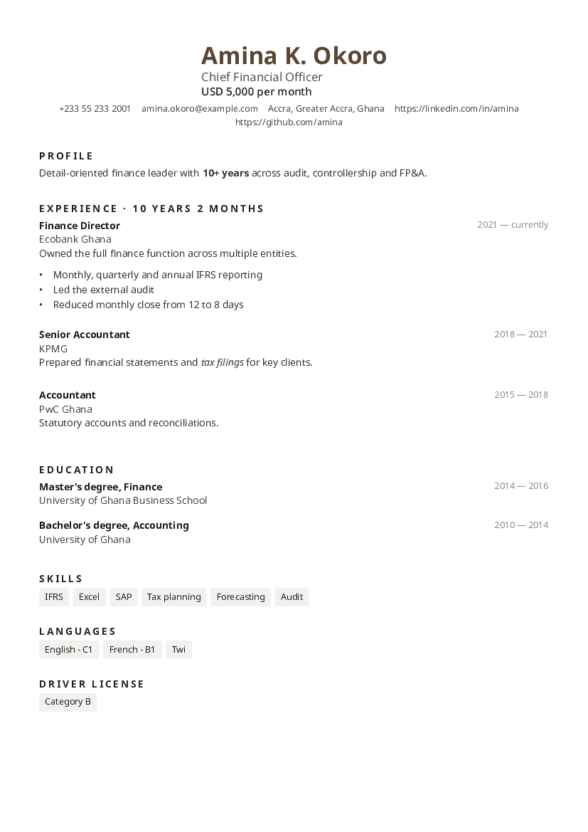 Elegant CV template preview