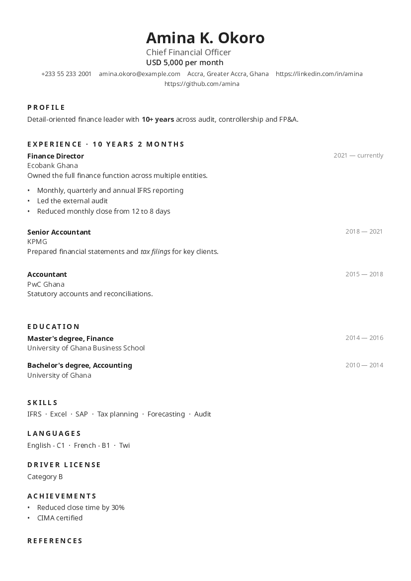 Minimal CV template preview