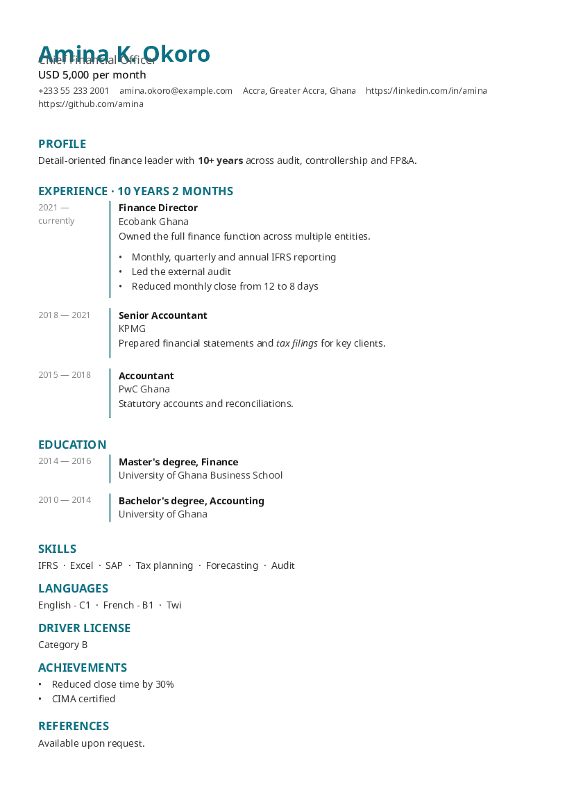 Timeline CV template preview