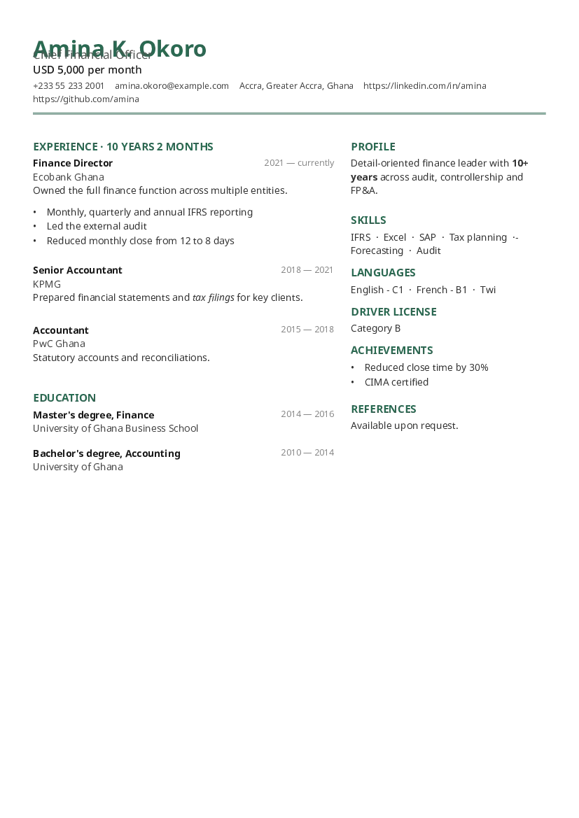 Two-Column CV template preview